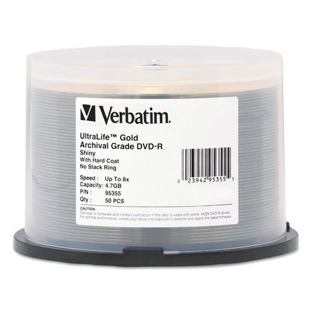 VERBATIM UltraLife Gold Archival Grade DVD-R, 4.7 GB, 16x, Spindle, Gold, PK50, 50PK 95355